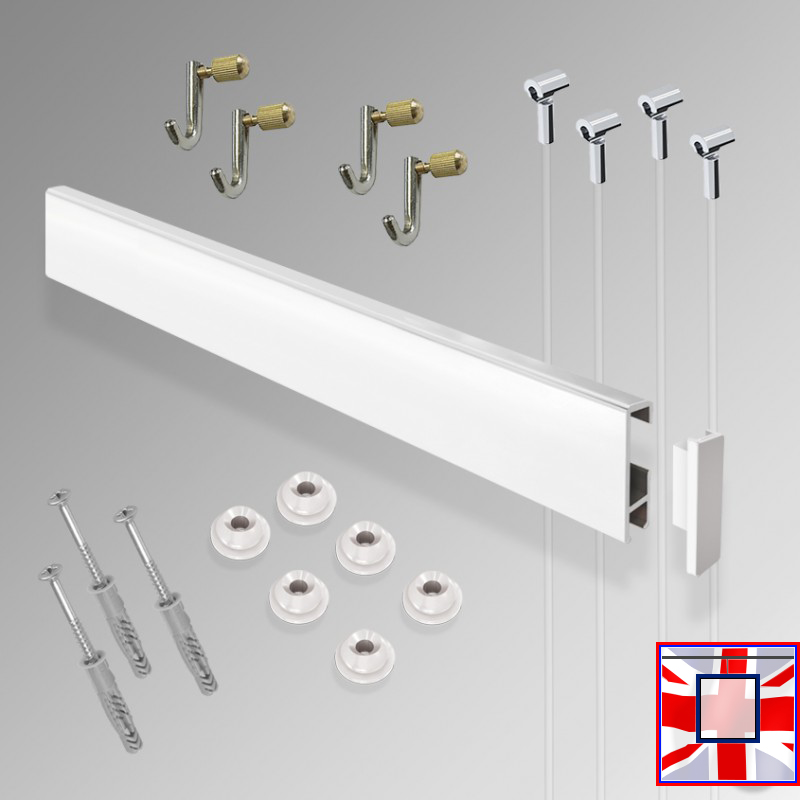 2m  All-in-one Clip Rail Gallery System Kit Wall Hanging Picture Rail & Hooks Set