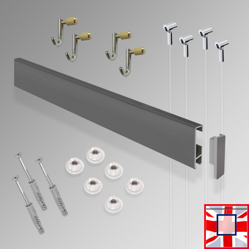 2m  All-in-one Clip Rail Gallery System Kit Wall Hanging Picture Rail & Hooks Set