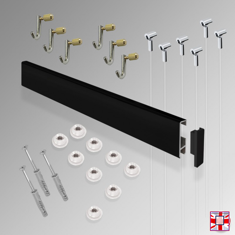 Picture Rail & Hooks Kit (Wall Hanging), 'All-in-one' Clip Rail 3m Gallery System Set