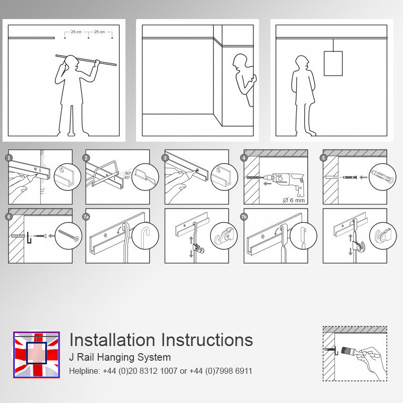 Heavy Duty Picture Track Set Kit, Wall Hooks & Rail System 3m Gallery All-in-one J (Hanging)