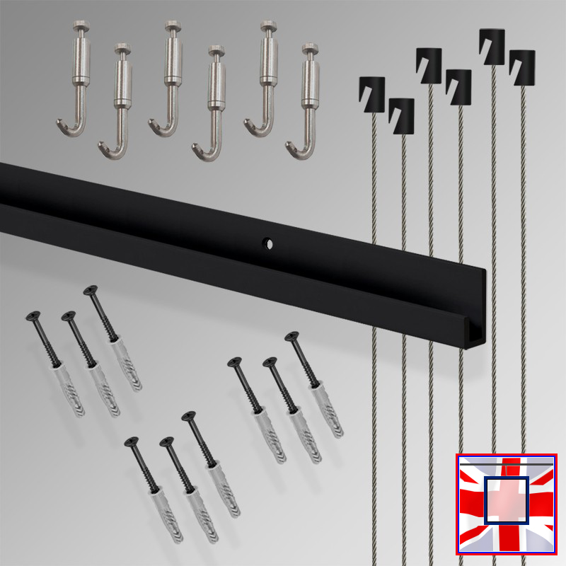Heavy Duty Picture Track Set Kit, Wall Hooks & Rail System 3m Gallery All-in-one J (Hanging)