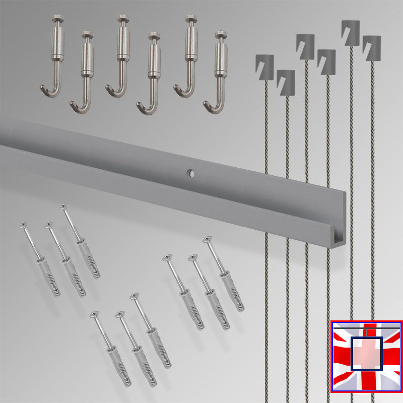 Heavy Duty Picture Track Set Kit, Wall Hooks & Rail System 3m Gallery All-in-one J (Hanging)