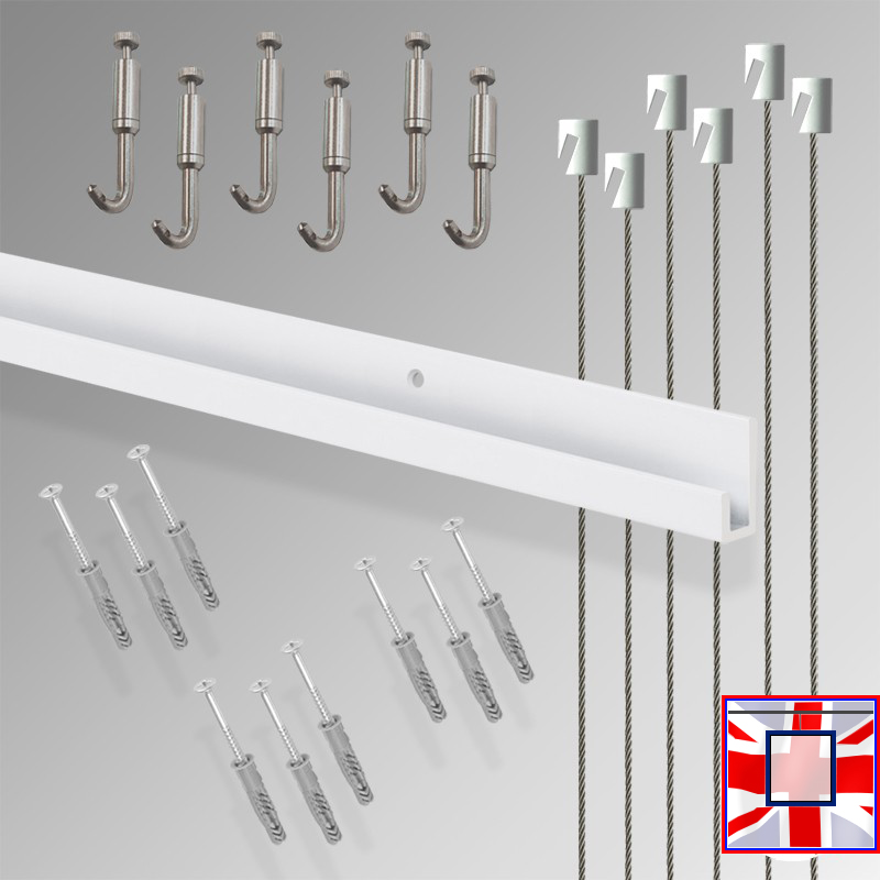 Heavy Duty Picture Track Set Kit, Wall Hooks & Rail System 3m Gallery All-in-one J (Hanging)