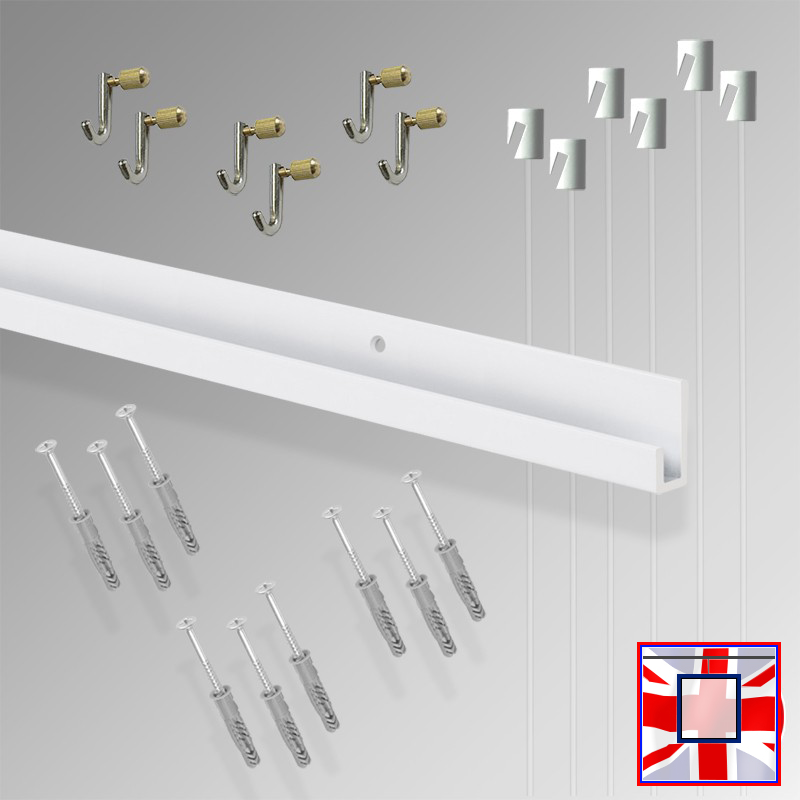 Heavy Duty Picture Track Set Kit, Wall Hooks & Rail System 3m Gallery All-in-one J (Hanging)