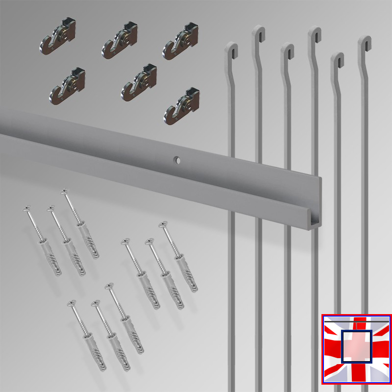 Heavy Duty Track Set 'All-in-one' Gallery System Kit, Picture Hanging Rods & 3m J Rail (Wall Hanging)