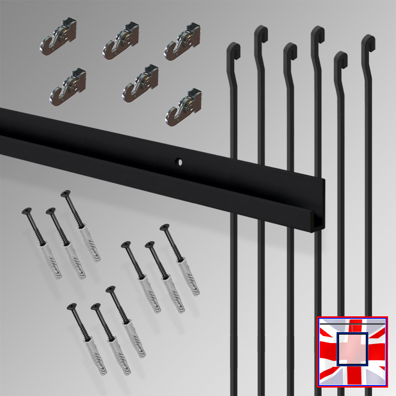 Heavy Duty Track Set 'All-in-one' Gallery System Kit, Picture Hanging Rods & 3m J Rail (Wall Hanging)
