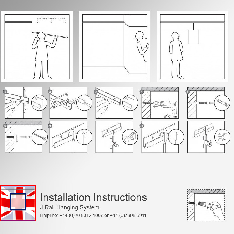 HD 'All-in-one' 3m J Rail Gallery System Kit, Heavy Duty Track Set & Picture Hanging Rods (Wall Hanging)