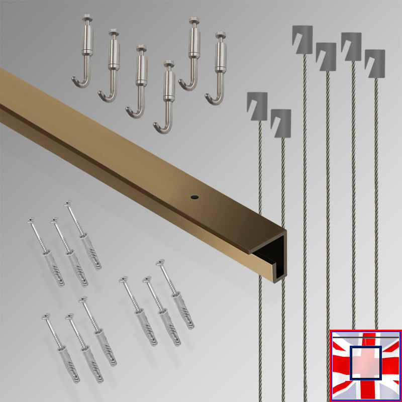 All-in-one' 3m C Rail Gallery System Set, Track Kit & Heavy Picture Hooks (Ceiling Hanging)