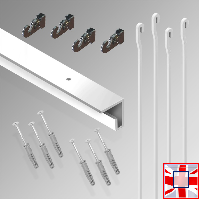All-in-one' 2m HD C Rail Gallery System Set, Hanging Rods & Heavy Picture Track Kit (Ceiling Hanging)