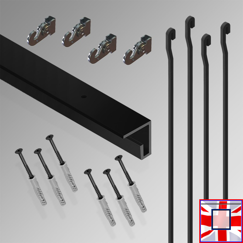 All-in-one' 2m HD C Rail Gallery System Set, Hanging Rods & Heavy Picture Track Kit (Ceiling Hanging)