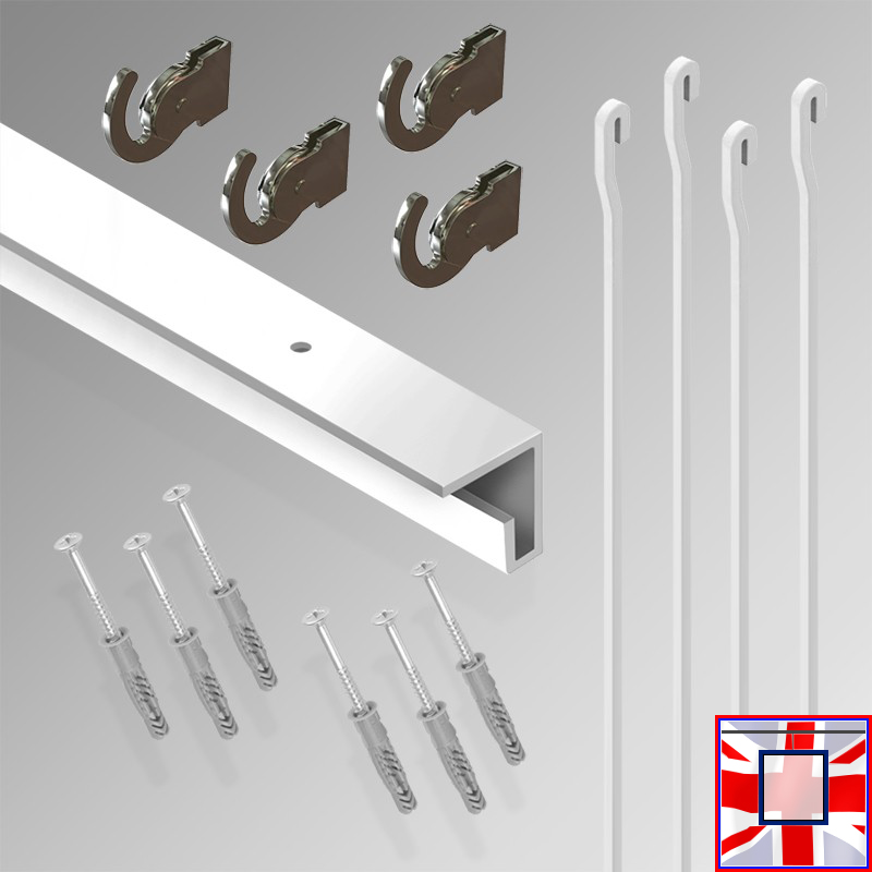 All-in-one' 2m HD C Rail Gallery System Set, Hanging Rods & Heavy Picture Track Kit (Ceiling Hanging)