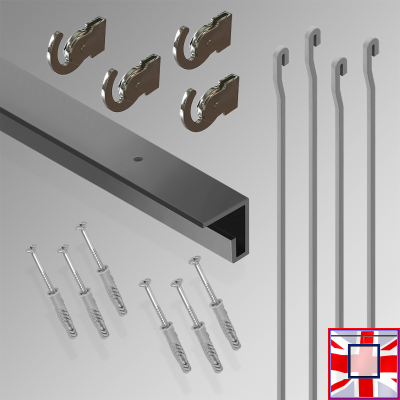 All-in-one' 2m HD C Rail Gallery System Set, Hanging Rods & Heavy Picture Track Kit (Ceiling Hanging)