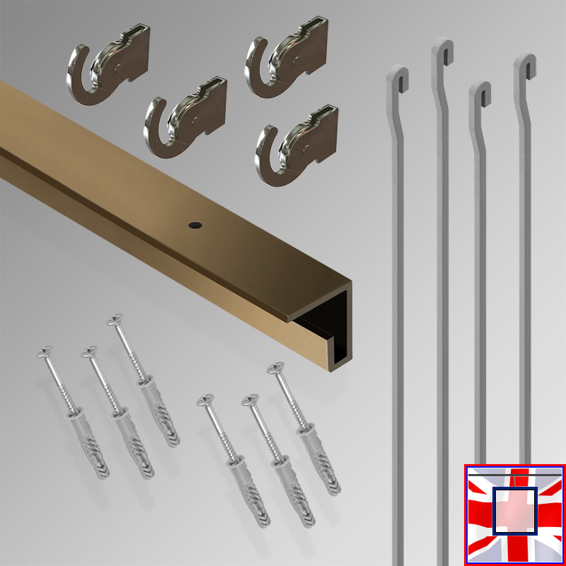 All-in-one' 2m HD C Rail Gallery System Set, Hanging Rods & Heavy Picture Track Kit (Ceiling Hanging)
