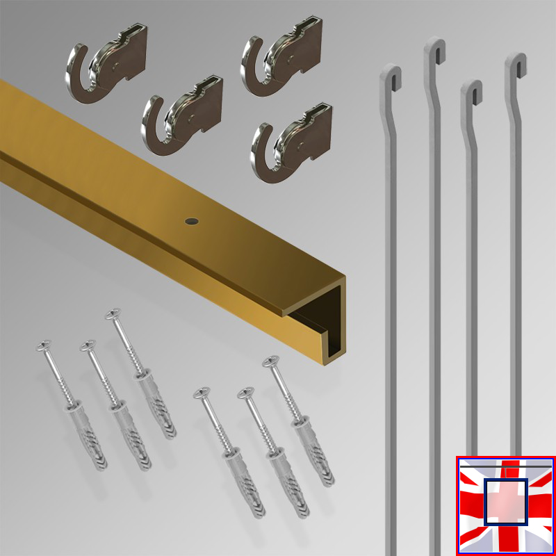 All-in-one' 2m HD C Rail Gallery System Set, Hanging Rods & Heavy Picture Track Kit (Ceiling Hanging)