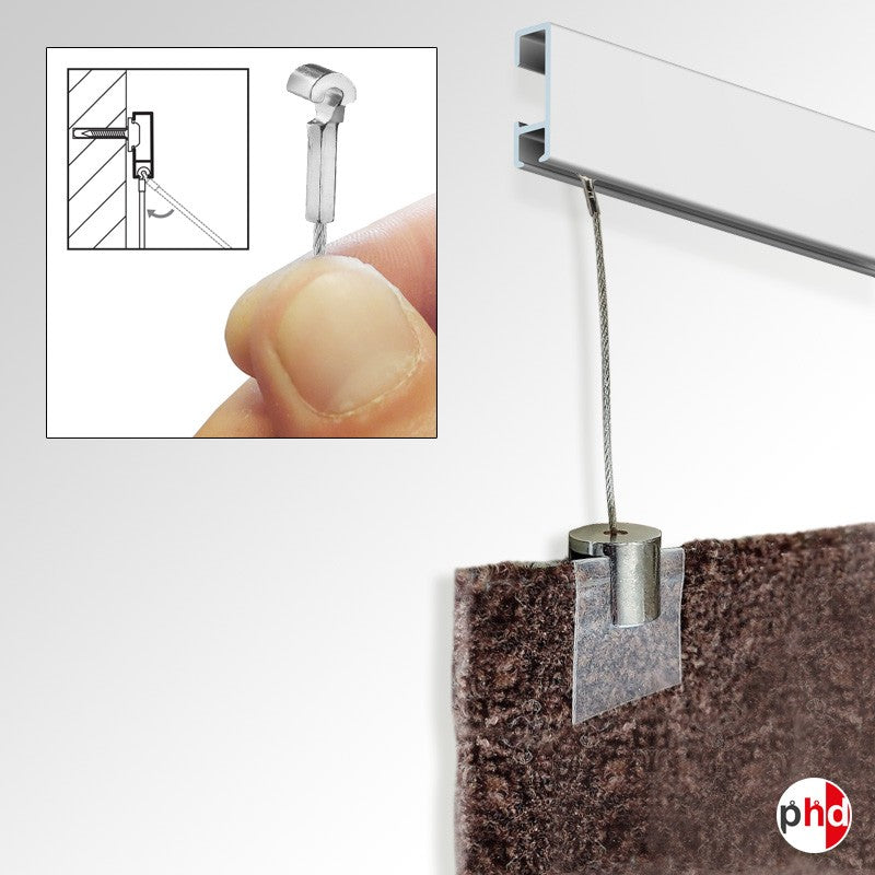 Carpet Hanging Cable Kit Simple for Picture Rails (Clip Rail Gallery Systems)