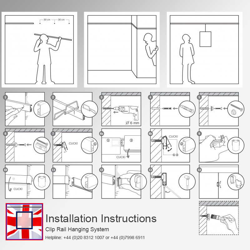 Clip Rail Installation Fitting, Mounting Clip for Picture Hanging Track