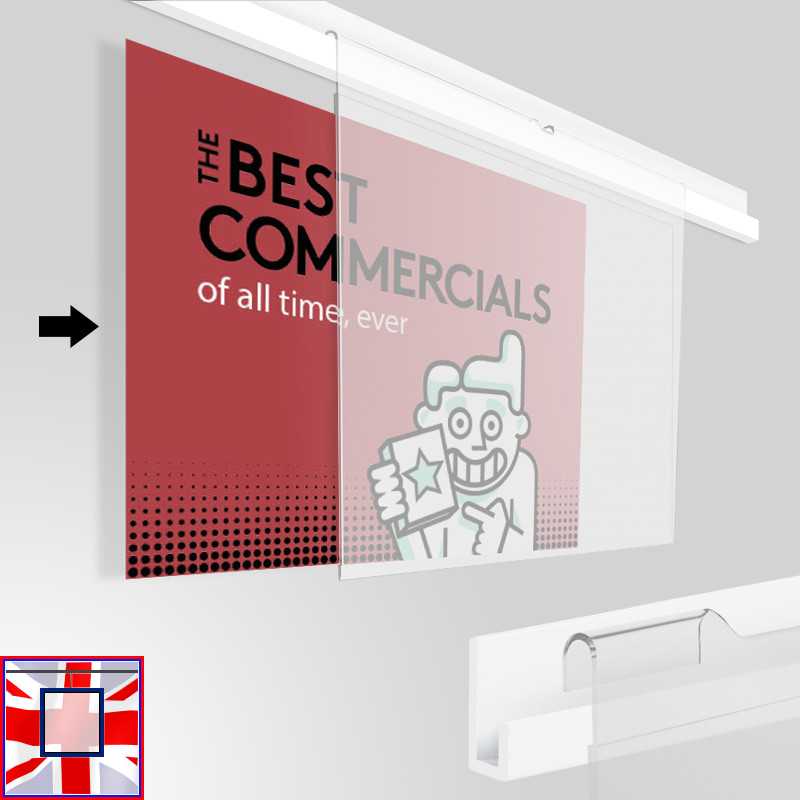 J Rail 2m Picture Rail Set, Acrylic Pockets & Poster Display Kit (Ideal for Retail Displays)