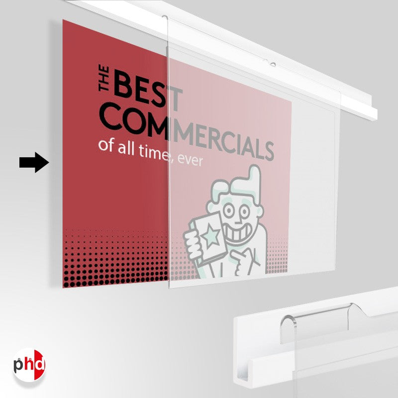 J Rail 3m Picture Rail Set, Acrylic Pockets & Poster Display Kit (Ideal for Retail Displays)