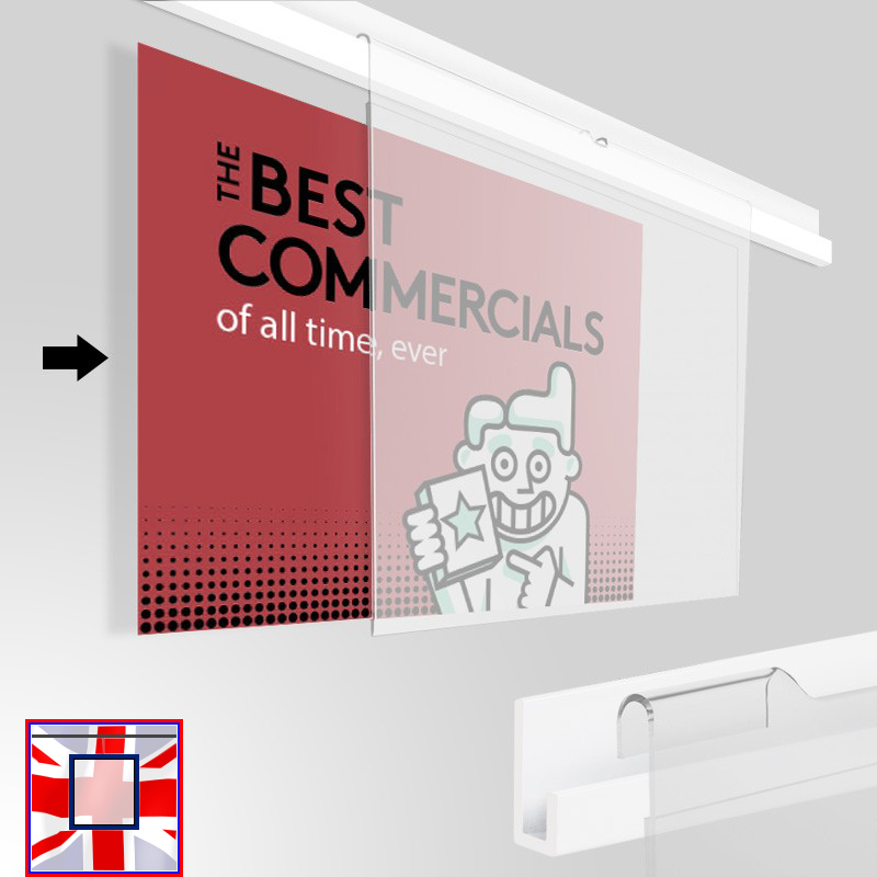 J Rail 3m Picture Rail Set, Acrylic Pockets & Poster Display Kit (Ideal for Retail Displays)