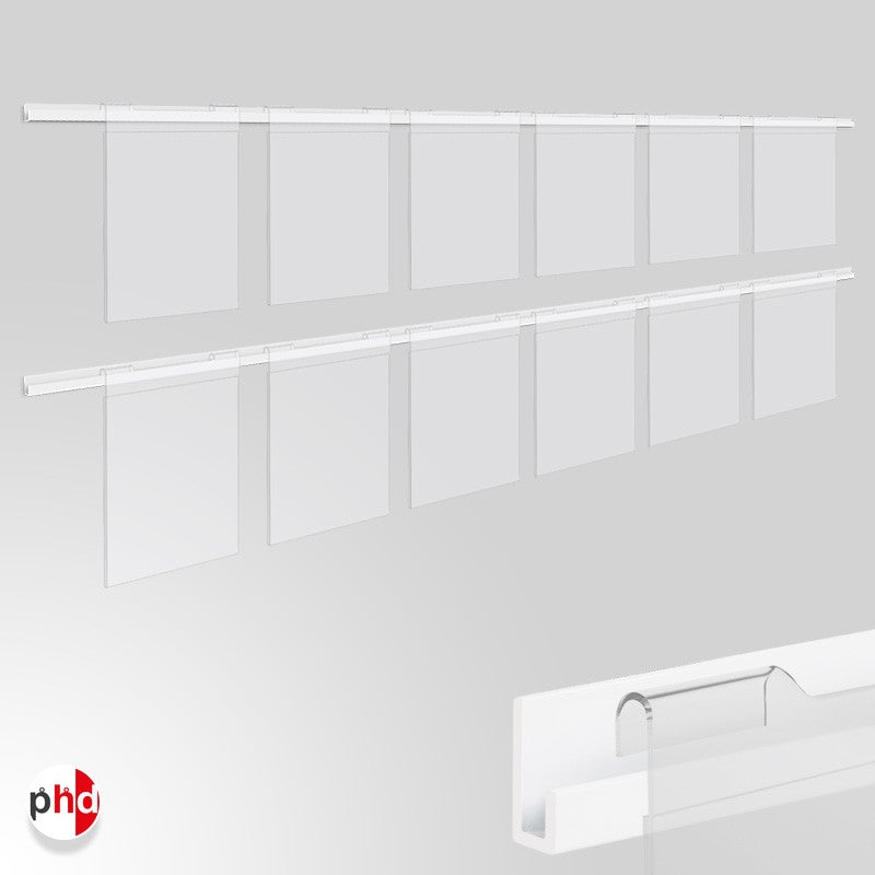 J Rail 3m Picture Rail Set, Acrylic Pockets & Poster Display Kit (Ideal for Retail Displays)