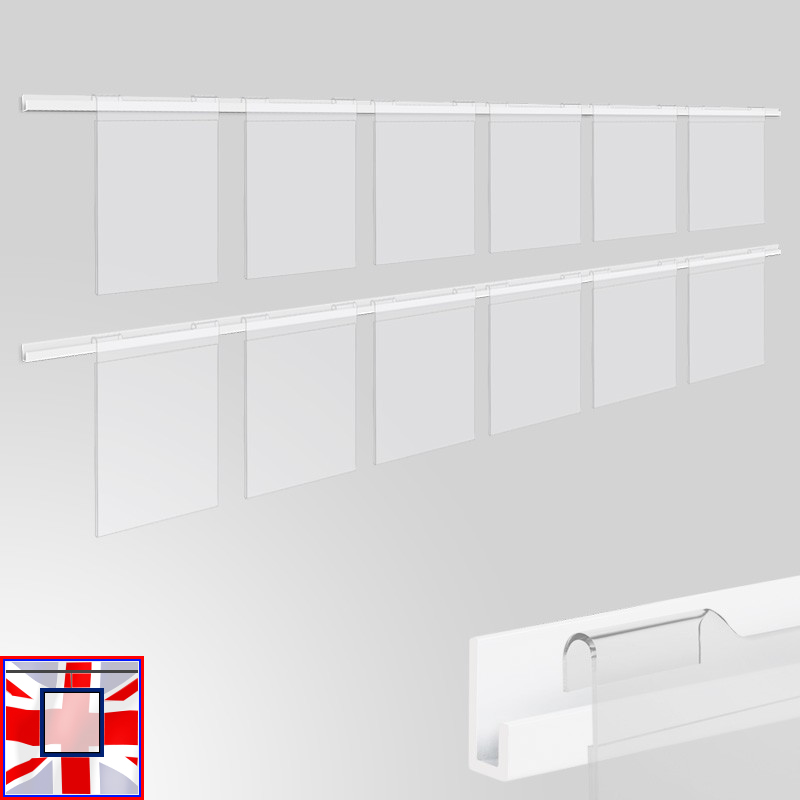 J Rail 3m Picture Rail Set, Acrylic Pockets & Poster Display Kit (Ideal for Retail Displays)