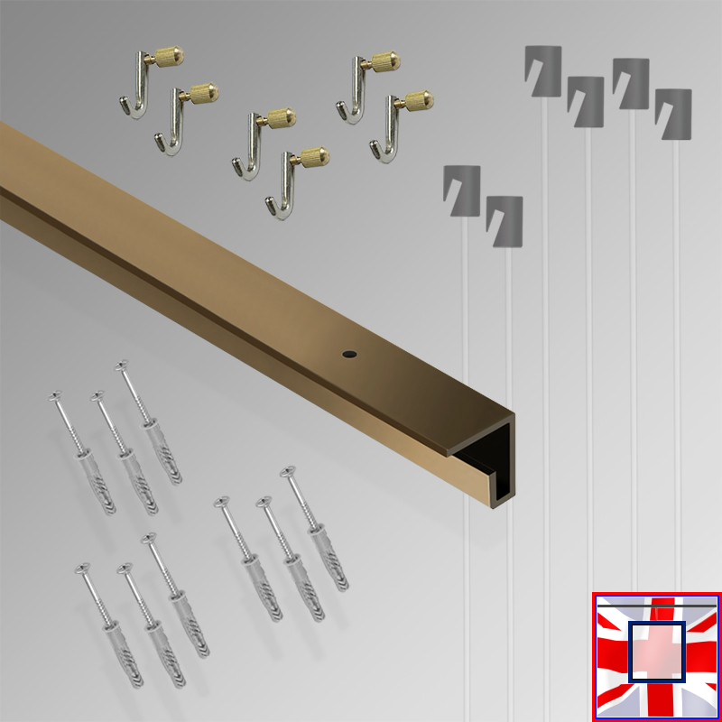 All-in-one' 3m C Rail Gallery System Set, Track Kit & Heavy Picture Hooks (Ceiling Hanging)