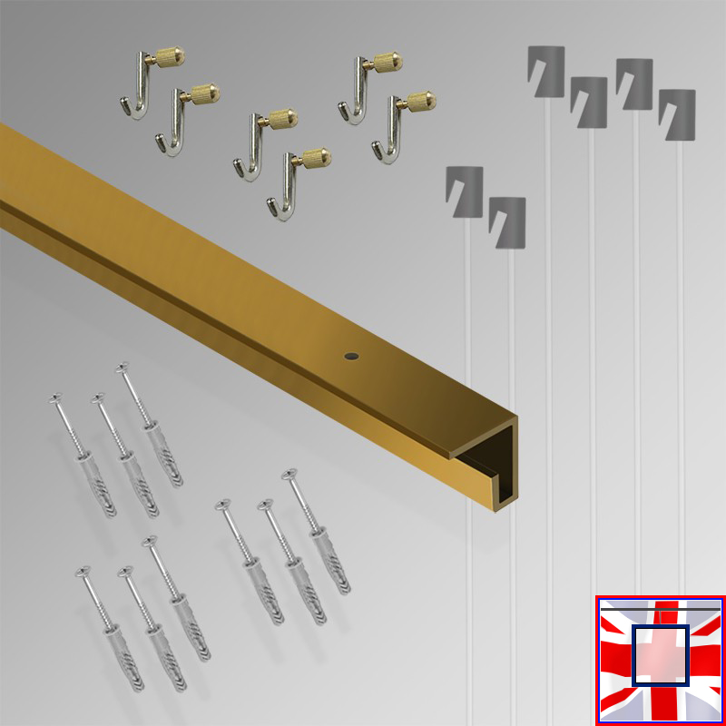 All-in-one' 3m C Rail Gallery System Set, Track Kit & Heavy Picture Hooks (Ceiling Hanging)