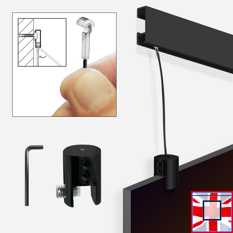 Clip Rail Gallery Systems Black Panel Hanging Kits for Black Picture Rails