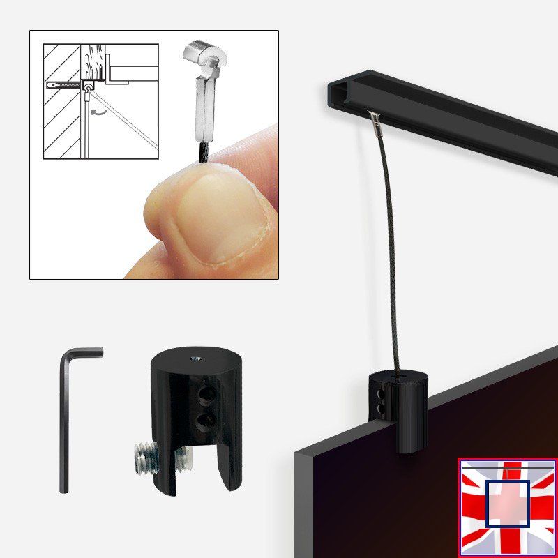 Black Ceiling Picture Rail Panel Hanging Kit – U Rail Gallery System