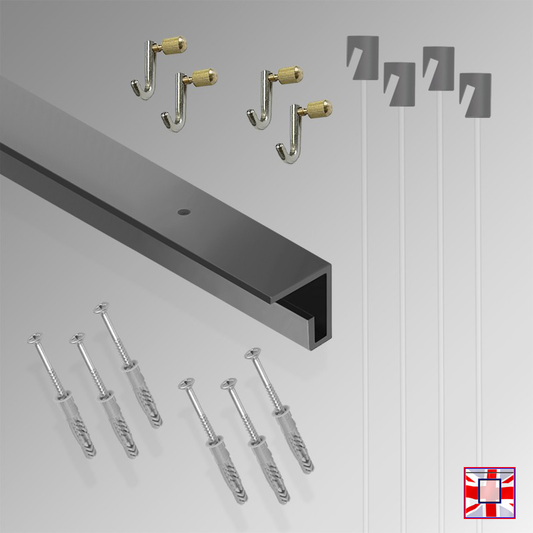 2m All-in-One Ceiling Gallery Rail Kit – Heavy Duty Picture Hanging System with Hooks & Track