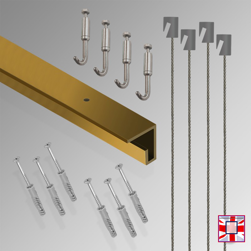 2m All-in-One Ceiling Gallery Rail Kit – Heavy Duty Picture Hanging System with Hooks & Track