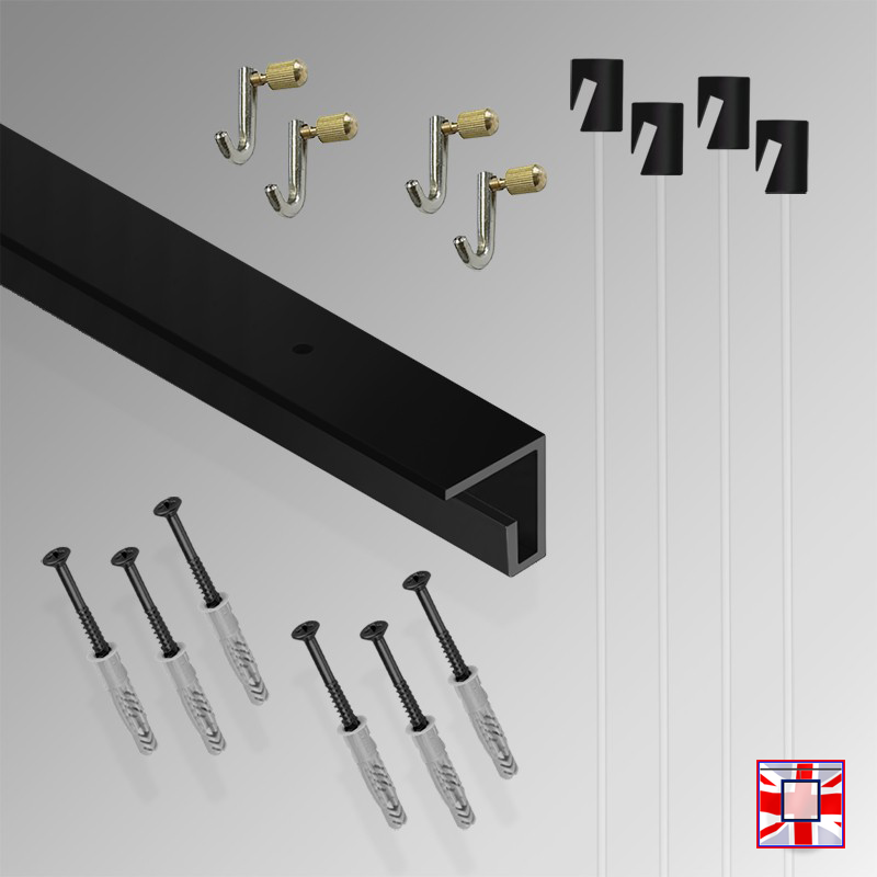 2m All-in-One Ceiling Gallery Rail Kit – Heavy Duty Picture Hanging System with Hooks & Track