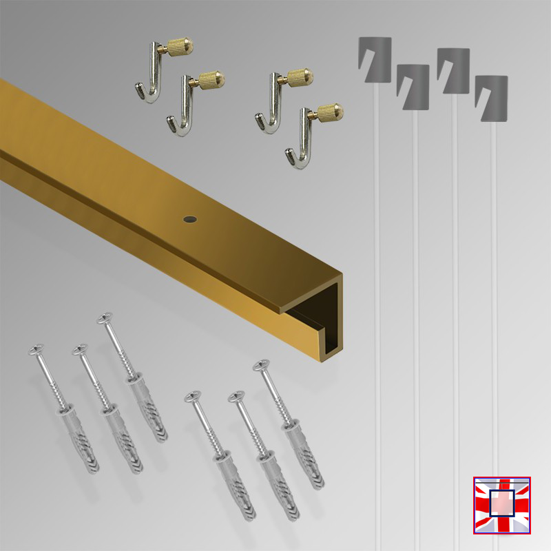 2m All-in-One Ceiling Gallery Rail Kit – Heavy Duty Picture Hanging System with Hooks & Track