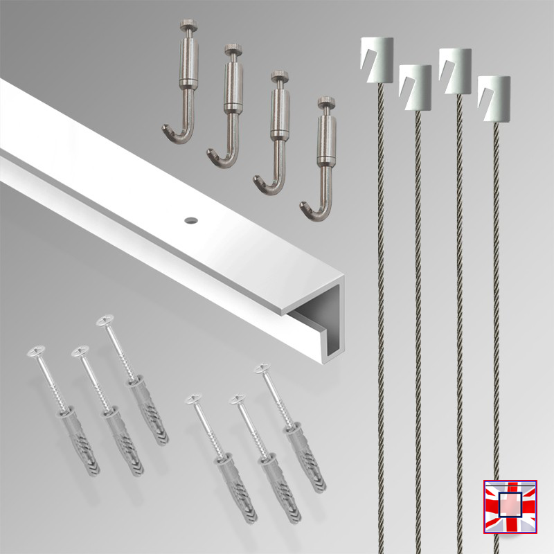 2m All-in-One Ceiling Gallery Rail Kit – Heavy Duty Picture Hanging System with Hooks & Track