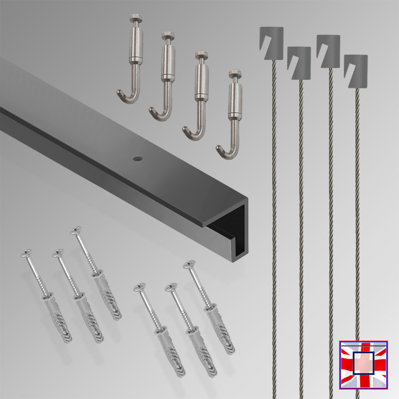 2m All-in-One Ceiling Gallery Rail Kit – Heavy Duty Picture Hanging System with Hooks & Track