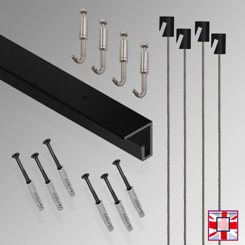 2m All-in-One Ceiling Gallery Rail Kit – Heavy Duty Picture Hanging System with Hooks & Track