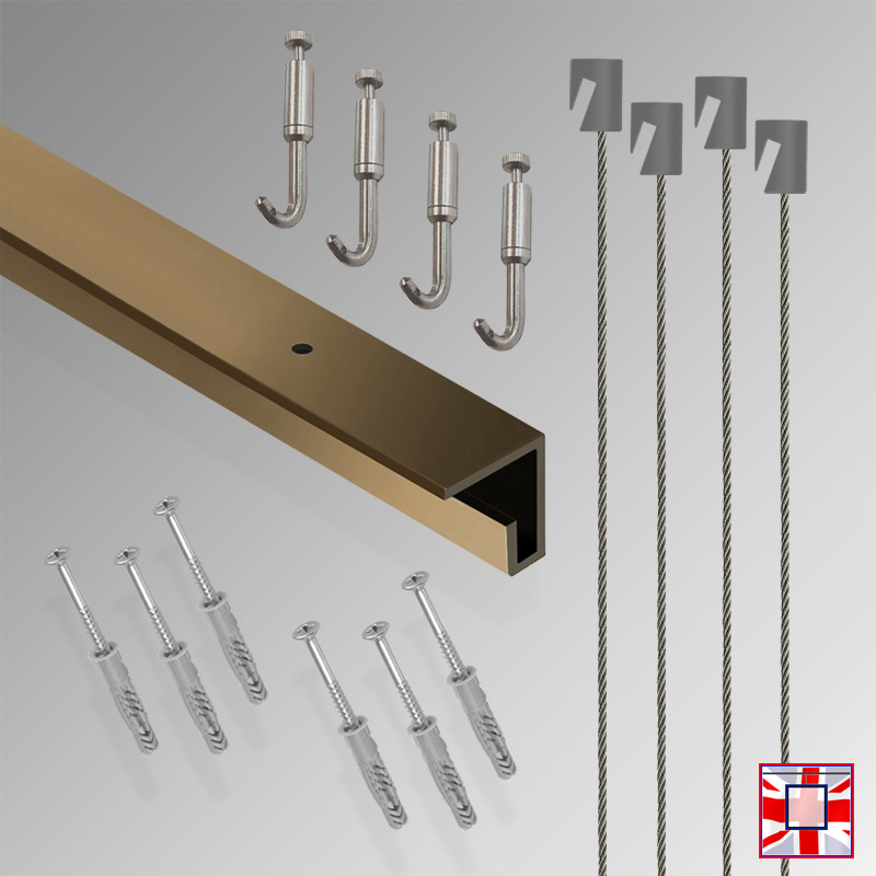 2m All-in-One Ceiling Gallery Rail Kit – Heavy Duty Picture Hanging System with Hooks & Track