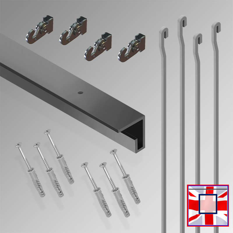 2m Heavy-Duty Ceiling C Rail Gallery Hanging Kit – All-in-One Track & Rod System for Pictures