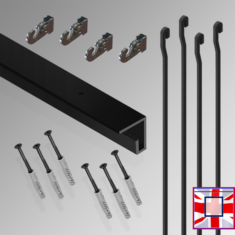 2m Heavy-Duty Ceiling C Rail Gallery Hanging Kit – All-in-One Track & Rod System for Pictures