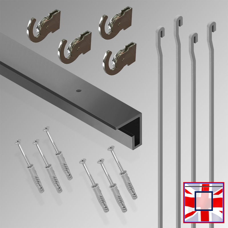 2m Heavy-Duty Ceiling C Rail Gallery Hanging Kit – All-in-One Track & Rod System for Pictures