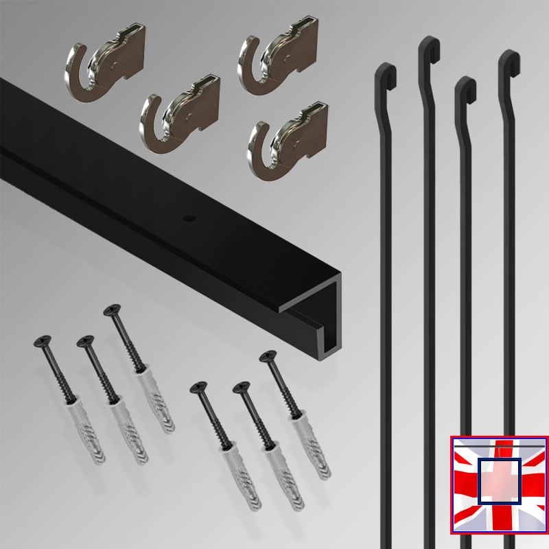 2m Heavy-Duty Ceiling C Rail Gallery Hanging Kit – All-in-One Track & Rod System for Pictures
