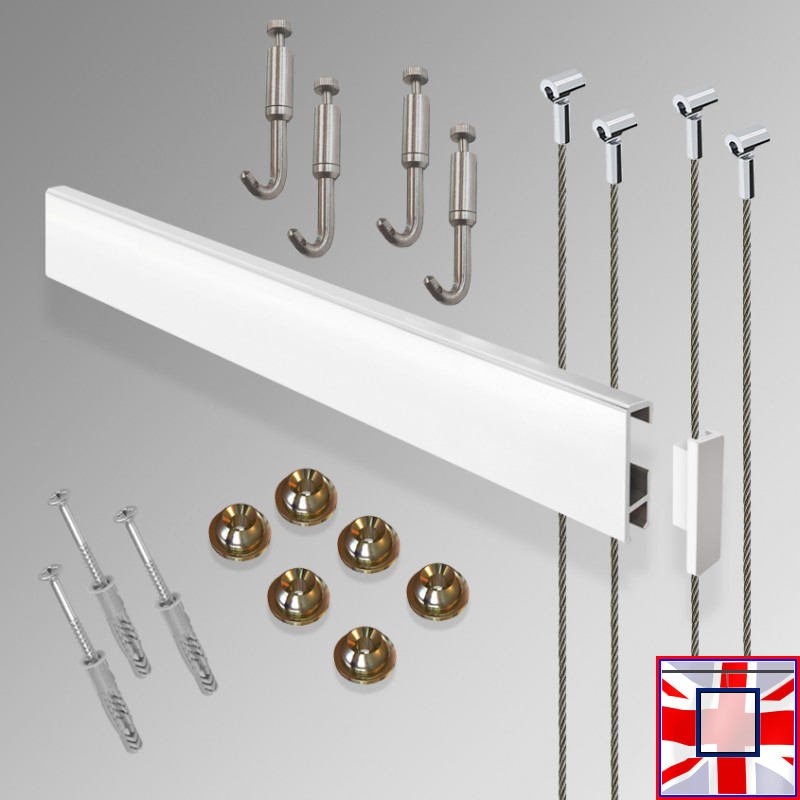 Heavy Duty All-in-one Hooks Rail Gallery Set Kit 2m Clip Picture Hanging System (Wall)