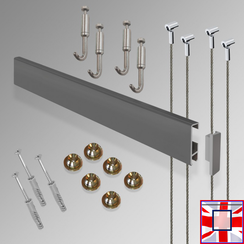 Heavy Duty All-in-one Hooks Rail Gallery Set Kit 2m Clip Picture Hanging System (Wall)