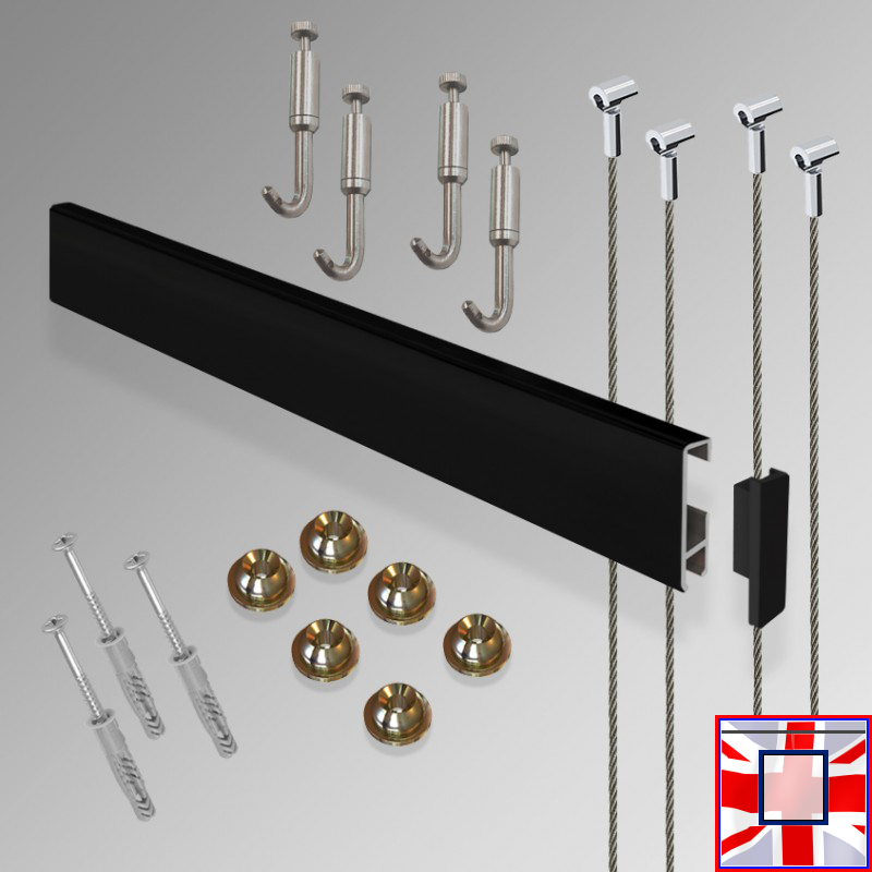 Heavy Duty All-in-one Hooks Rail Gallery Set Kit 2m Clip Picture Hanging System (Wall)