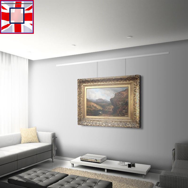 Heavy Duty All-in-one Hooks Rail Gallery Set Kit 2m Clip Picture Hanging System (Wall)