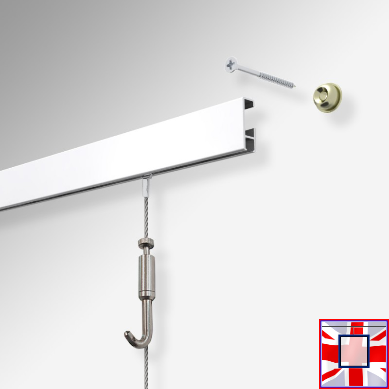 Heavy Duty All-in-one Hooks Rail Gallery Set Kit 2m Clip Picture Hanging System (Wall)