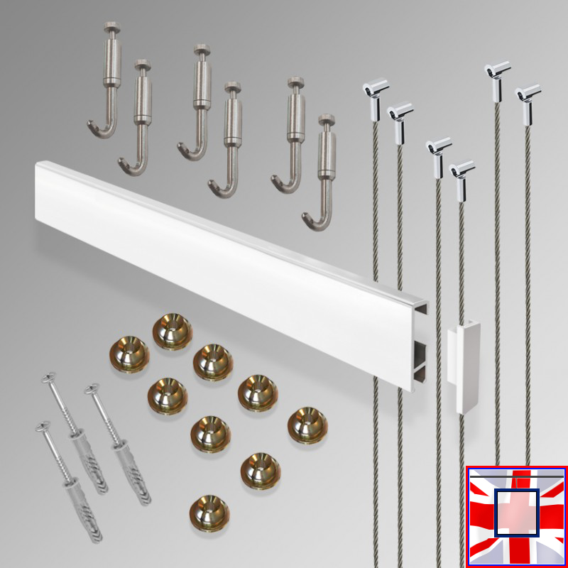 Heavy Duty All-in-one Gallery System Kit 3m Clip Rail & Hooks Set (Wall Hanging)