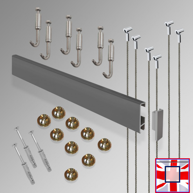 Heavy Duty All-in-one Gallery System Kit 3m Clip Rail & Hooks Set (Wall Hanging)