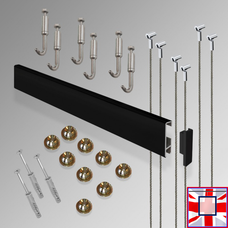Heavy Duty All-in-one Gallery System Kit 3m Clip Rail & Hooks Set (Wall Hanging)