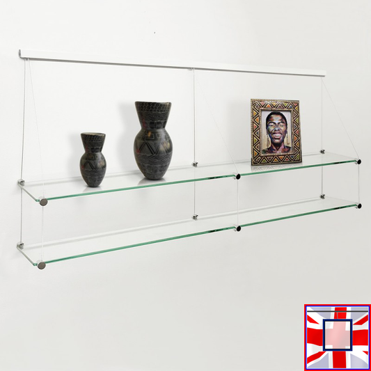 150cm Clip Rail Long Shelving (Glass Shelf & Long Cables)